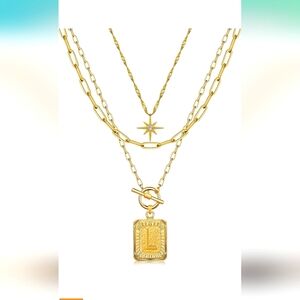 Gold Plated Over Brass 3 Piece Necklace. New W/O Tags.